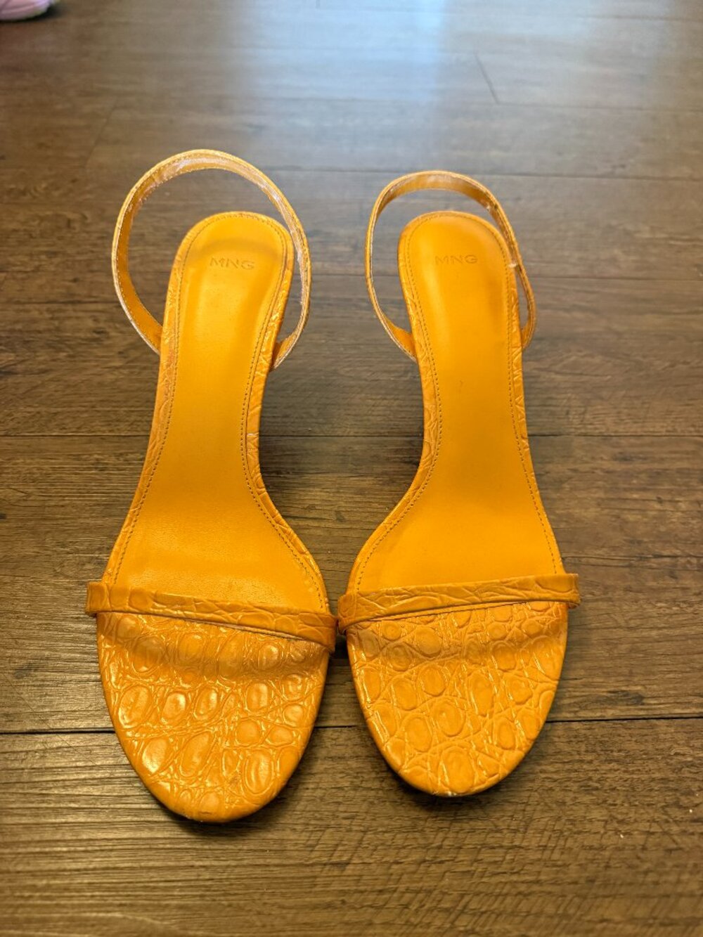 Mango Orange Croc-Effect Strappy Heel Sandal
